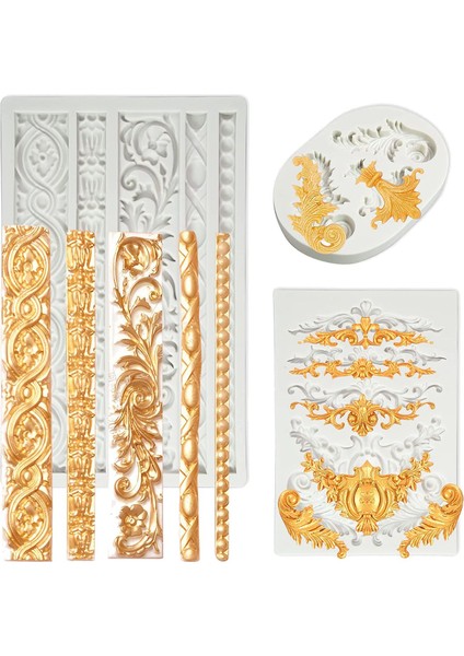 Paket Barok Silikon Kalıplar, Kaydırma Silikon Barok Kalıp Kil Kalıpları, Fondan Kalıpları, Bordür Fondan Kalıbı Düğün (Yurt Dışından)