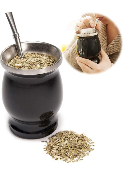 Yerba Mate Balkabağı Seti Çift Duvarlı Paslanmaz Çelik Mate Çay Bardağı ve Bombilla 8 Ons Bombillas Yerba Mate Pipet - Siyah (Yurt Dışından) indirimleri