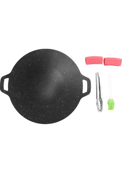 34 cm Açık Hava Kamp Izgara Plakası Yapışmaz Kore Barbekü Plakası Barbekü Et Tenceresi Düz (Yurt Dışından)