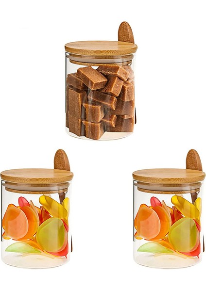 Bambu Kapaklı ve Kaşıklı Cam Kavanozlar, Ahşap Kapaklı ve Kepçeli 17 Oz Cam Şeker Kabı, Kahve Çay Kavanozları (Yurt Dışından)