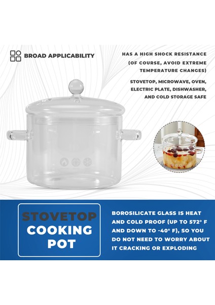 Kapaklı Cam Tencere, Kapaklı ve Saplı Ocak Üstü Pişirme Tenceresi, Kaynama Tencereli Şeffaf Çorba Tenceresi, Yüksek Borosilikat 1900ML (Yurt Dışından) fırsatları