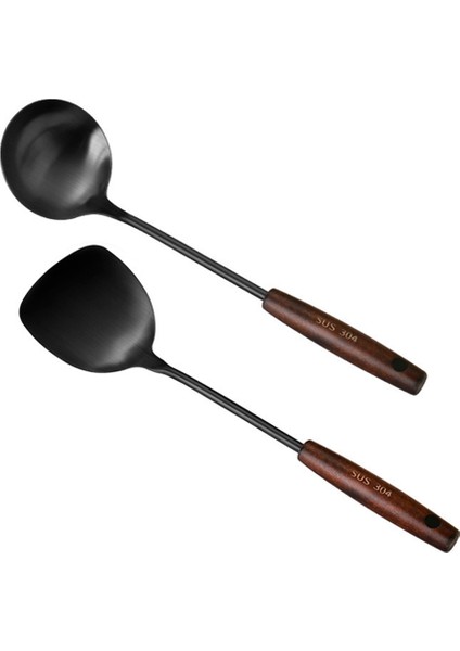 Wok Spatula ve Kepçe, Kepçe Alet Seti, Wok Için 14 Inç Spatula, 304 Paslanmaz Çelik Wok Spatula (Yurt Dışından)