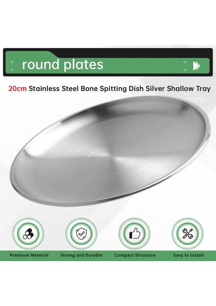 20 cm Paslanmaz Çelik Kemik Tükürük Kabı Gümüş Sığ Tepsi Metal Yemek Diski Yuvarlak Tabak Tatlı Sofra Takımı (Yurt Dışından) fırsatları