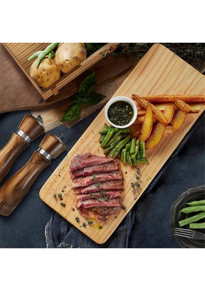 Ahşap Tuz ve Karabiber Öğütücü Seti Karabiber Öğütücü Manuel, Ayarlanabilir Kalınlık, Tuz ve Karabiber Değirmeni Tepsisi ve Kaşık ile (Yurt Dışından)