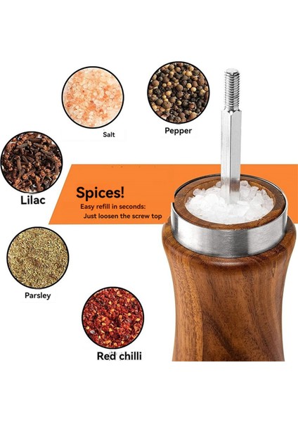 Ahşap Tuz ve Karabiber Öğütücü Seti Karabiber Öğütücü Manuel, Ayarlanabilir Kalınlık, Tuz ve Karabiber Değirmeni Tepsisi ve Kaşık ile (Yurt Dışından) fırsatları