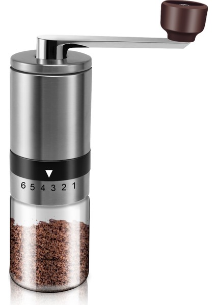 Manuel Kahve Öğütücü - Seramik Çapaklı El Kahve Değirmeni 6 Ayarlanabilir Ayar - Taşınabilir El Kranklı (Düz) (Yurt Dışından)