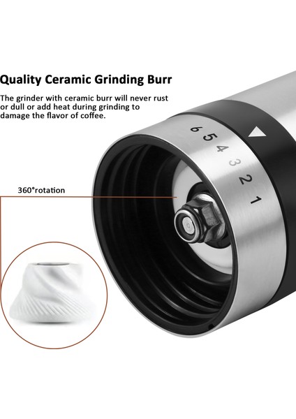 Manuel Kahve Öğütücü - Seramik Çapaklı El Kahve Değirmeni 6 Ayarlanabilir Ayar - Taşınabilir El Kranklı (Düz) (Yurt Dışından) indirimleri