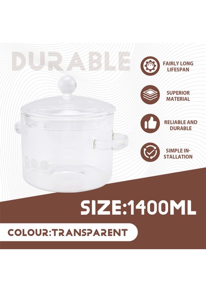Kapaklı Cam Tencere, Kapaklı ve Saplı Ocak Üstü Pişirme Tenceresi, Kısık Ateş Tencere, Şeffaf Çorba Tenceresi, Yüksek Borosilikat 1400ML (Yurt Dışından) fırsatları