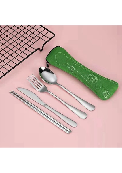 4 Parça Yemek Takımı Taşınabilir Paslanmaz Çelik Kaşık Çatal Biftek Bıçağı Seti Seyahat Çatal Bıçak Takımı Çantalı Kırmızı (Yurt Dışından) fiyatları
