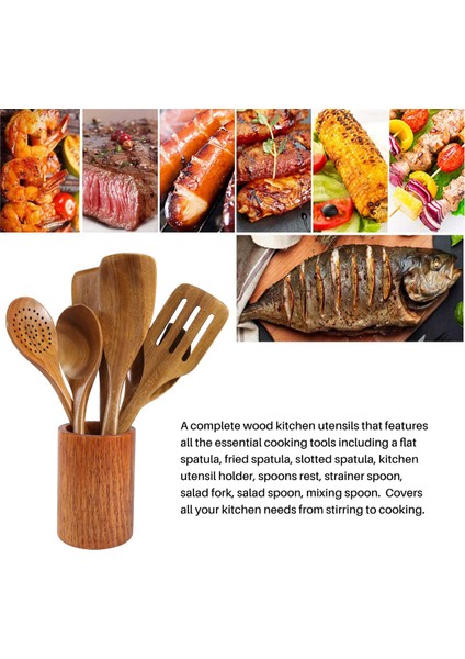 Parça Ahşap Yemek Kaşıkları, Yemek Pişirmek Için Ahşap Gereçler ve Gereç Tutucu, Tik Ağacından Mutfak Gereçleri Seti (Yurt Dışından) fırsatları