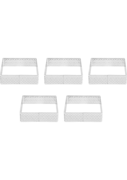 Delikli Tart Halkası Paslanmaz Çelik Tartlet Kalıpları Kare Şekilli Kalıp Kek Çemberi Fransız Pasta Pişirme Aracı, 5'li Paket (Yurt Dışından)