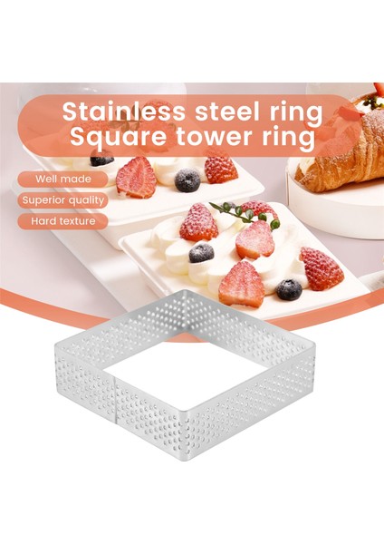 Delikli Tart Halkası Paslanmaz Çelik Tartlet Kalıpları Kare Şekilli Kalıp Kek Çemberi Fransız Pasta Pişirme Aracı, 5'li Paket (Yurt Dışından) fırsatları