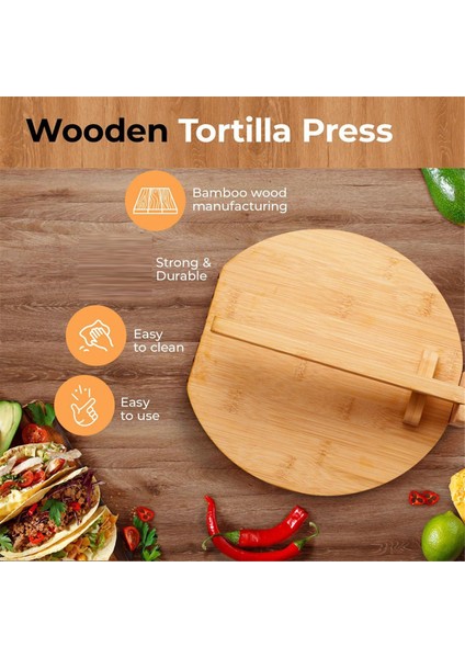 Ahşap Tortilla Presi 10 Inç Ahşap Tortilla Presi Makinesi, Oklava ve 50 Adet Parşömen Kağıdı Ile, Ev Yapımı Için (Yurt Dışından) fırsatları