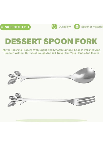 Tatlı Kaşığı Çatal Seti, 20 Parça 4,7 Inç Pasta Çatalı, Kahve Kaşığı, Yaratıcı Gümüş Yaprak Meyve Çatalı, (10 Kaşık + 10 Çatal) (Yurt Dışından) fırsatları