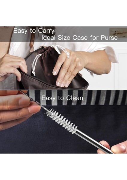 Set - Paslanmaz Çelik Pipet Seti Silikon Ağızlı Taşınabilir Metal Pipet Fırçası, Altın (Yurt Dışından) fırsatları