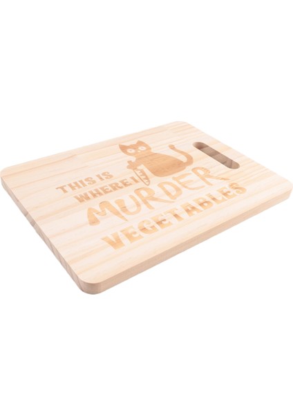 Komik Siyah Kedi Kesme Tahtası Burada Sebzeleri Öldürüyorum Ahşap Yemek Servis Tepsisi Çözdürme Işlemeli Vegan (Yurt Dışından)
