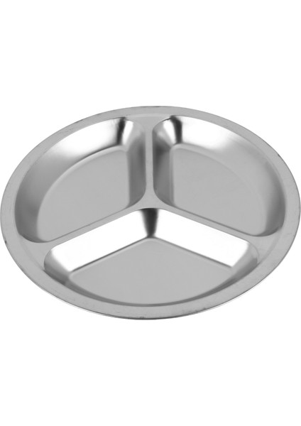 Paslanmaz Çelik 3 Bölmeli Yuvarlak Bölmeli Tabak Atıştırmalık Yemek Tabağı Çapı 24CM (Yurt Dışından)