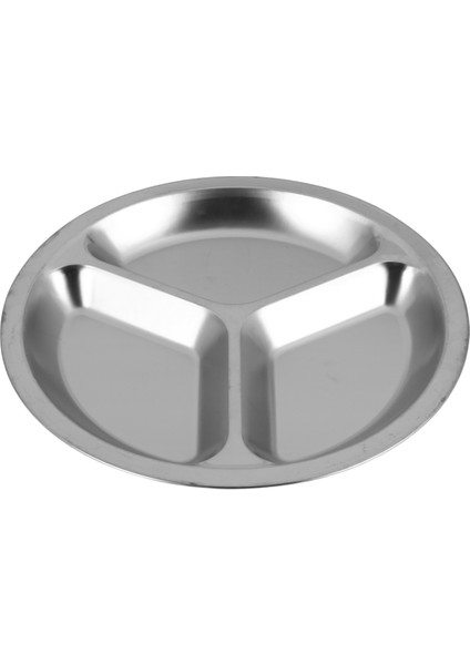 Paslanmaz Çelik 3 Bölmeli Yuvarlak Bölmeli Tabak Atıştırmalık Yemek Tabağı Çapı 24CM (Yurt Dışından) fiyatları