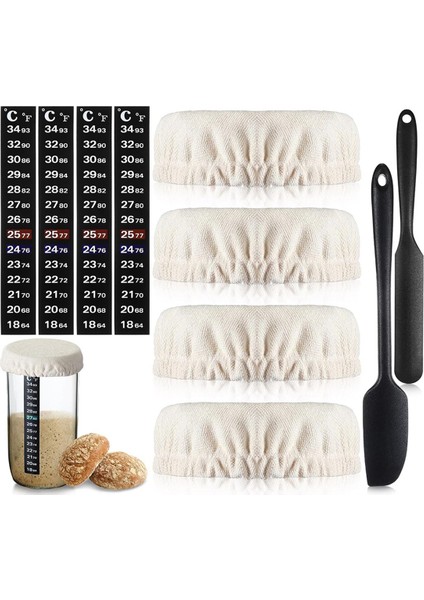 Ekşi Maya Başlangıç Kavanozu Kitleri Yedek Set, Kumaş Kapaklı, Termometre Şeritleri, 2 Spatula, 24 Oz Ekşi Maya Başlangıç Kavanozu Uyumlu (Yurt Dışından)