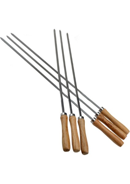 Kebap Barbekü Paslanmaz Çelik Şişler Ahşap Saplı Düz Yeniden Kullanılabilir Metal Şiş Çubukları Saklama Çantası ile 6 Adet (Yurt Dışından)