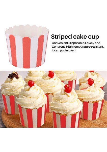 50X Cupcake Ambalaj Kağıdı Kek Kabı Pişirme Kapları Muffin Mutfak Pişirme Kırmızı Çizgiler (Yurt Dışından) fiyatları