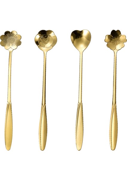 Paslanmaz Çelik Kiraz Çiçeği Altın Kepçe Kahve Kaşığı Hediye Mutfak Tatlı Çay Aksesuarları Sofra Dekorasyon Seti 13 cm (Yurt Dışından)