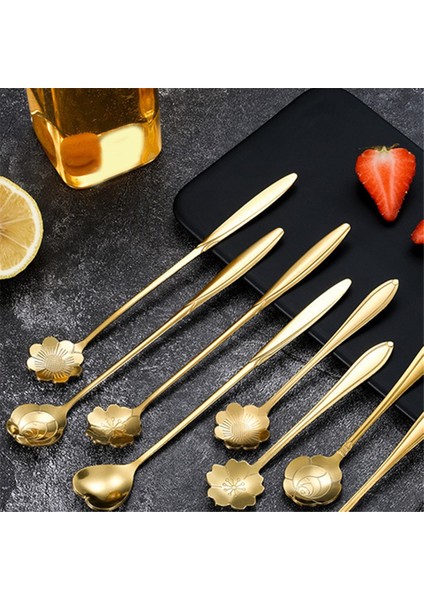 Paslanmaz Çelik Kiraz Çiçeği Altın Kepçe Kahve Kaşığı Hediye Mutfak Tatlı Çay Aksesuarları Sofra Dekorasyon Seti 13 cm (Yurt Dışından) indirimleri