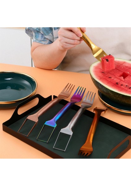 2'si 1 Arada Paslanmaz Çelik Meyve Kesici, Çift Kafa Karpuz Kesici Dilimleme Aleti, Taşınabilir Kesici Çatal Kırmızı (Yurt Dışından) fırsatları