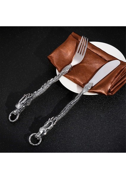 Çatal Bıçak Takımı Çin Zodyağı Ejderha Batı Tarzı Bıçak Trend Punk Rüzgar Paslanmaz Çelik Taşınabilir Sofra Takımı (Yurt Dışından) indirimleri