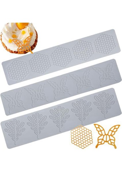 Fayans Kek Fondan Kalıbı 3 Parça Petek Kalıp Yaprak ve Kelebek Yeniden Kullanılabilir Kabartma Matı Dantel Silikon Kalıp (Yurt Dışından) fiyatları
