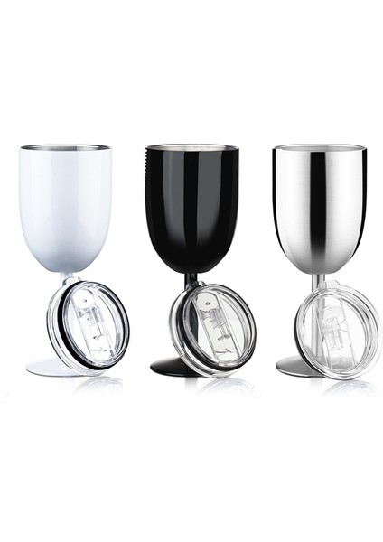 Kapaklı Saplı Paslanmaz Çelik Şarap Kadehleri Çift Duvarlı Yalıtımlı Şarap Bardağı Kırılmaz Kadehler Şarap Kadehleri 10OZ A (Yurt Dışından)