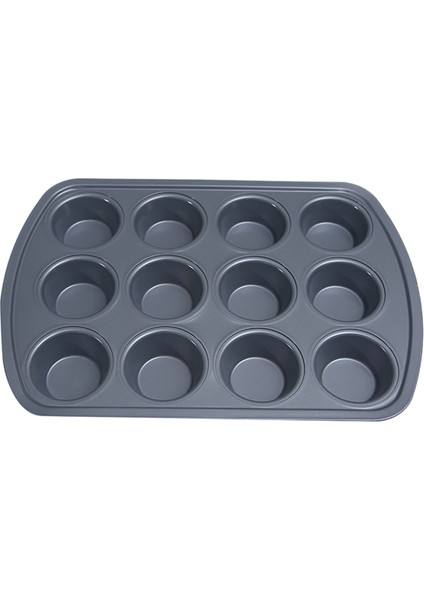 12 Delikli Yapışmaz Yuvarlak Kek Kalıbı Muffin Tepsisi Karbon Çelik Fırın Tepsisi Puding Pişirme Kabı Bisküvi Tepsisi Kolay Temizlenir (Yurt Dışından)