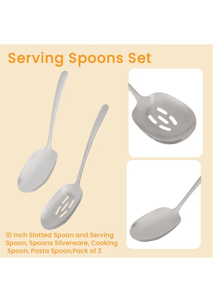 Servis Kaşığı Seti, 10 Inçlik Oluklu Kaşık ve Servis Kaşığı, Kaşıklar, Gümüş Eşya, Yemek Kaşığı, Makarna Kaşığı, 2'li Paket (Yurt Dışından) indirimleri