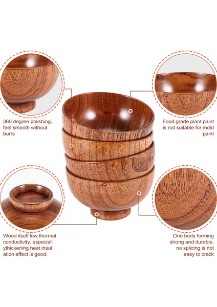 Jujube Japon Tarzı Ahşap Kase Ahşap Pirinç Kase Erişte Kase Masif Ahşap Kase, Çap 4,5 Inç x 2-5 / 8 Inç, Pirinç, Çorba, Sos, Dekorasyon Için (Orta) 4 Paket (Yurt Dışından) indirimleri