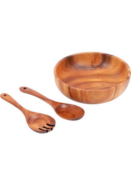 Ahşap Salata Kasesi - Büyük 9,4 Inç Akasya Ağacından Yapılmış Kaşıklı Ahşap Salata Kasesi, Meyve ve Salata Için Kullanılabilir (Yurt Dışından)