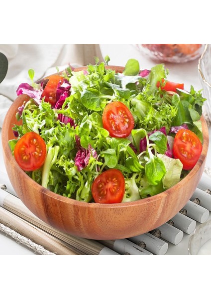 Ahşap Salata Kasesi - Büyük 9,4 Inç Akasya Ağacından Yapılmış Kaşıklı Ahşap Salata Kasesi, Meyve ve Salata Için Kullanılabilir (Yurt Dışından) modelleri