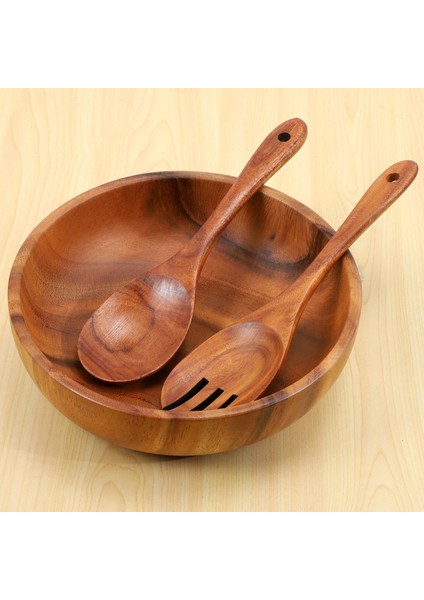 Ahşap Salata Kasesi - Büyük 9,4 Inç Akasya Ağacından Yapılmış Kaşıklı Ahşap Salata Kasesi, Meyve ve Salata Için Kullanılabilir (Yurt Dışından) indirimleri