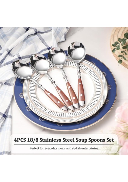 Parça Çorba Kaşığı Seti, Rahat Bakalit Saplı Paslanmaz Çelik Kaşıklar, Ağır Metal Yuvarlak Kaşıklar (Yurt Dışından) indirimleri