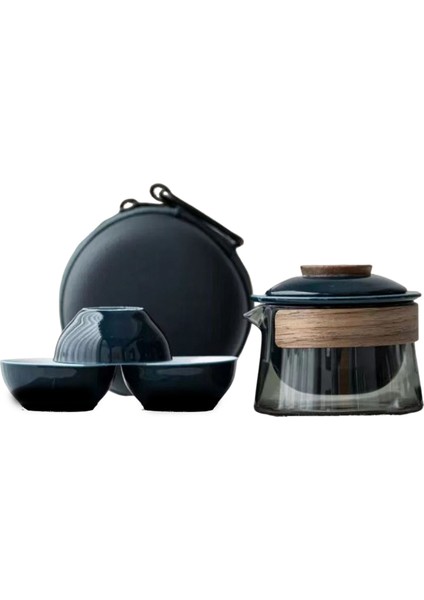 Kase 3 Bardak Çay Fincanı Seti Ev Çay Yapımı Seyahat Çay Seti Açık Hava Taşınabilir Çanta Çin Çay Seti Malzemeleri, C (Yurt Dışından)