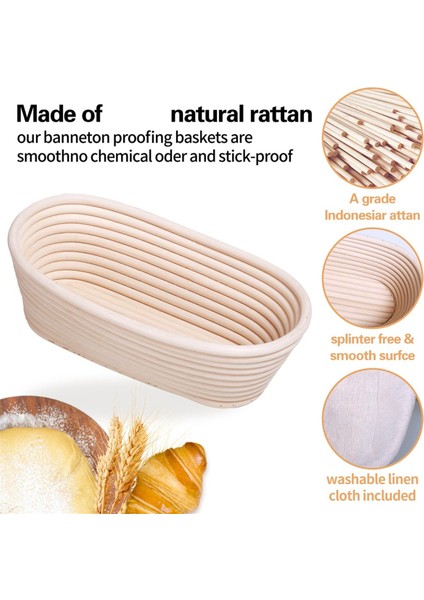 2'li Ekmek Mayalama Sepeti Seti, 25 cm Oval Ekşi Mayalı Ekmek Pişirme Malzemeleri, Ekmek Yapımı Başlangıç Seti, Mayalama Sepetleri (Yurt Dışından) fırsatları