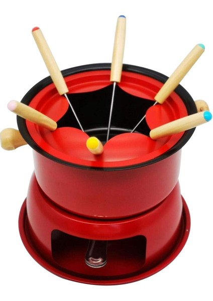 Kırmızı Mini Paslanmaz Çelik Fondü Potu Seti Peynirli Çikolata Fondü 6 Daldırma Çatalı ve Çıkarılabilir Tencere Eritme Şeker Sosu Sosu (Yurt Dışından)