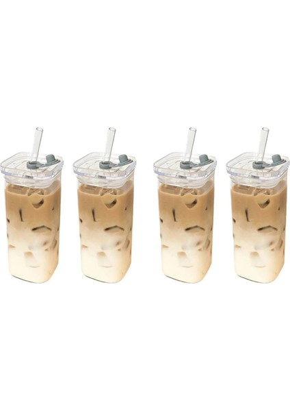 Kapaklı ve Pipetli Kare Isıya Dayanıklı Kahve Cam Kupası Şeffaf Süt Çay Meyve Suyu Bardakları Içecek Kapları Için Kahve Kupası (Yurt Dışından)