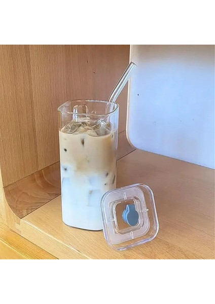 Kapaklı ve Pipetli Kare Isıya Dayanıklı Kahve Cam Kupası Şeffaf Süt Çay Meyve Suyu Bardakları Içecek Kapları Için Kahve Kupası (Yurt Dışından) fırsatları