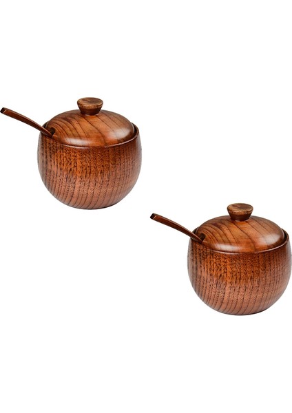 Ahşap Kapaklı ve Kaşıklı 2 Adet Ahşap Baharat Kavanozu, Iskandinav Özlü Tarzı Tuz Kabı, Tuzluk, Baharat Kutusu, Mutfak Gereçleri (Yurt Dışından)