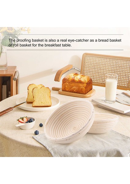 Yuvarlak Set, Ekmek ve Ekmek Hamuru Için 2 Maya Sepeti, Keten Ek Parçalı Banneton Mayalama Sepeti, Hamur Kazıyıcı Seti Yuvarlak (Yurt Dışından) indirimleri
