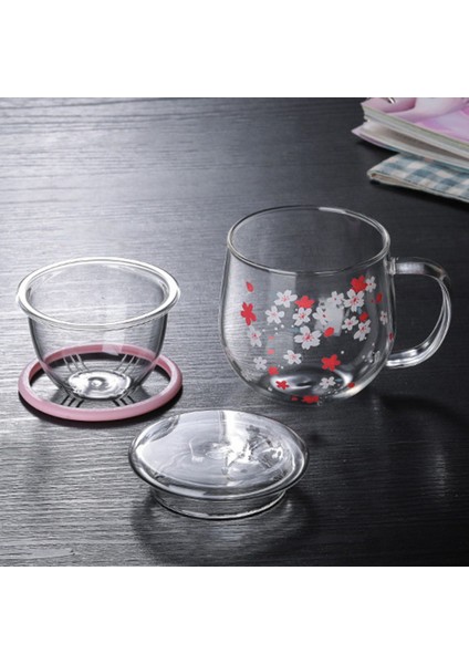 Sakura Kupa Çay Demleme Filtresi ve Kapaklı Cam Kupa Kiraz Çiçekleri Fincan Seti Çiçek Çay Fincanı 300 ml Bardak Içme (Yurt Dışından) modelleri