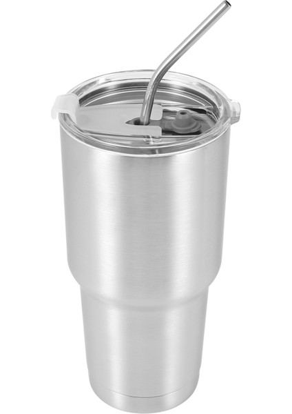 Paslanmaz Çelik Bardak, Kapaklı, Pipetli, 30 Oz Çift Duvarlı Vakumlu Matara, Yalıtımlı Bira Bardağı, Içecek Termosları, Kahve (Yurt Dışından)