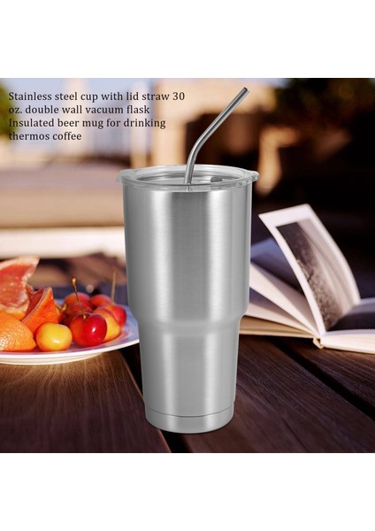 Paslanmaz Çelik Bardak, Kapaklı, Pipetli, 30 Oz Çift Duvarlı Vakumlu Matara, Yalıtımlı Bira Bardağı, Içecek Termosları, Kahve (Yurt Dışından) fiyatları
