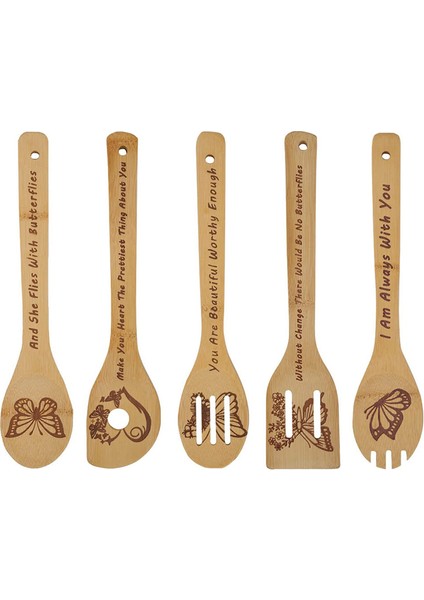 Kelebek Ahşap Yemek Kaşıkları 5'li Set, Kelebek Mutfak Hediyesi, Kelebek Mutfak Dekoru, Bambu Yemek Kaşıkları (Yurt Dışından)