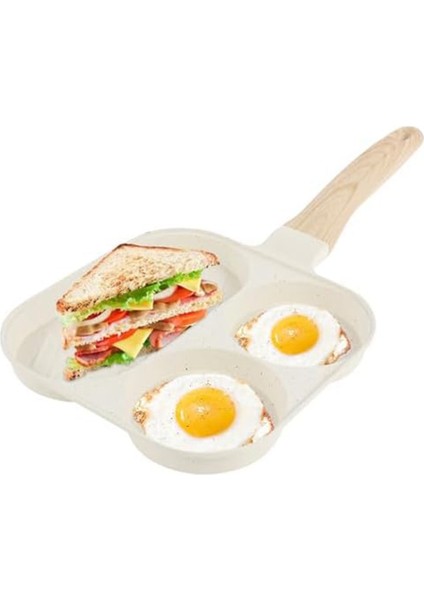 Yumurta Kızartma Tavası 3'ü 1 Arada Yumurta Kızartma Tavası Ahşap Saplı Yapışmaz Omlet Tavası Mutfak Kahvaltı Yumurta Pişirme Tavası A (Yurt Dışından)